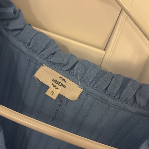 Blue Ruffled V-Neck Top - Picture 2 of 3